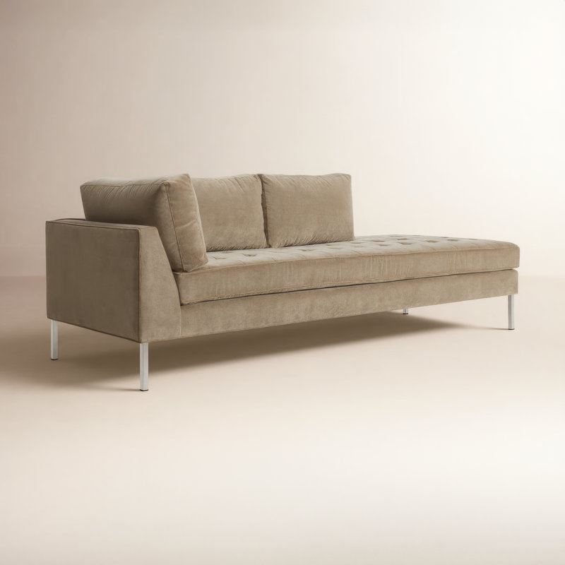 Paramount Chaise Lounge, Sanford Ceramic Crossweave, Stainless Steel, Left Hand Facing