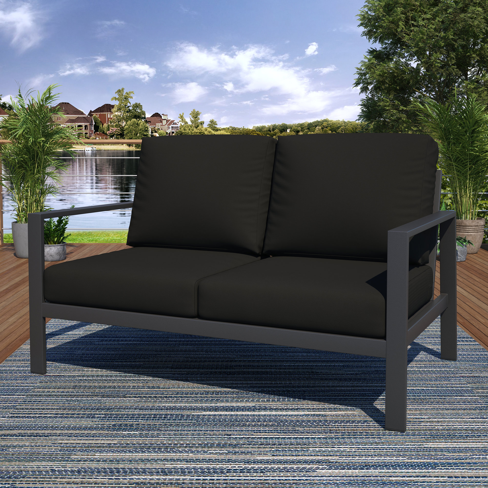 Townsend Sofa Seating Group with Sunbrella Cushions, Canvas Black Sunbrella® Canvas, Mahogany