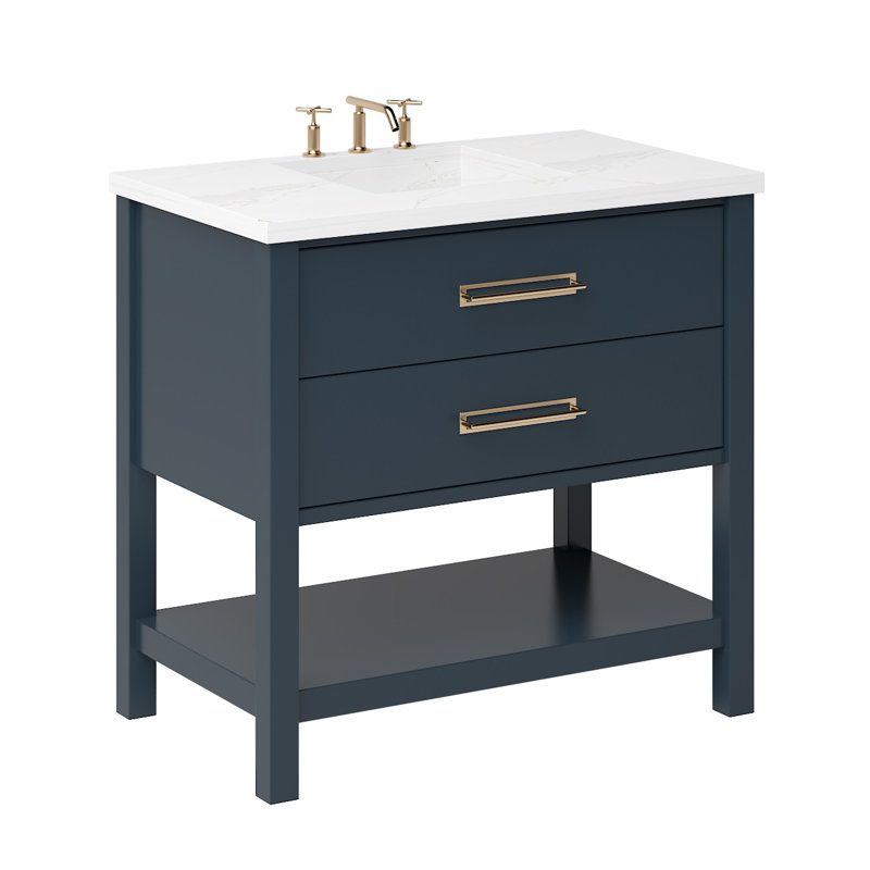 Kiawah Two-Drawer Single Bath Vanity, Hague Blue, Satin Gold, 42"