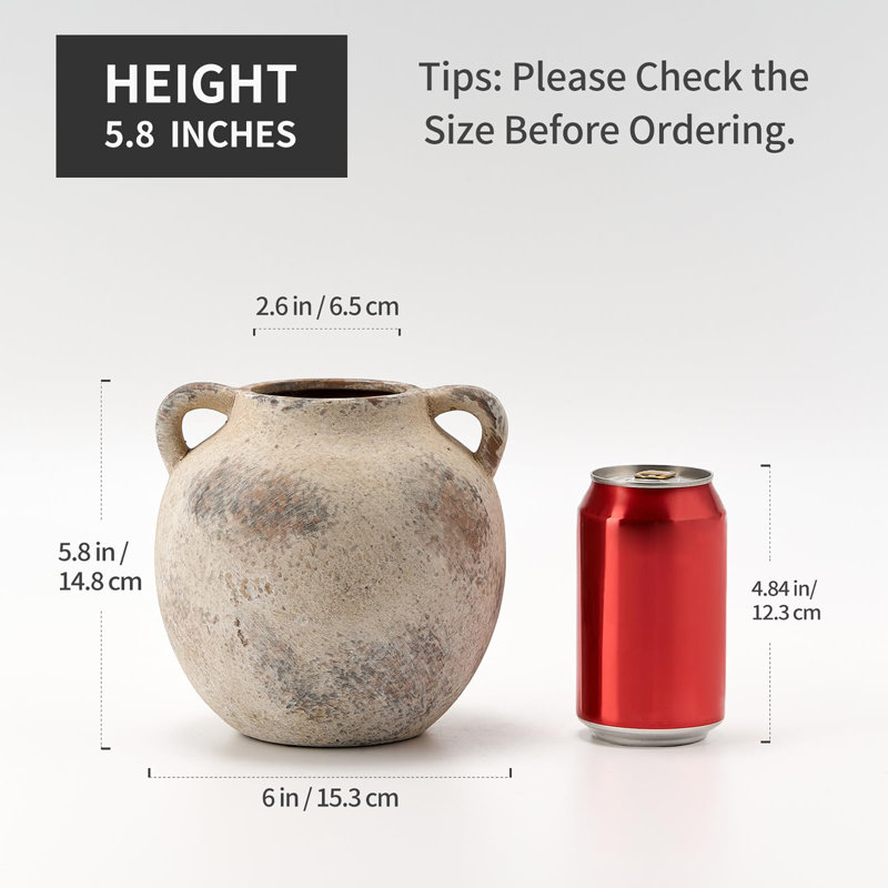 Vase en argile 5,8 "avec poignée, Gris