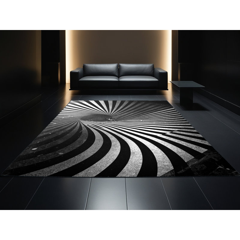 Machine Washable Bracondale Vert Ramp Skateboarding Bold & Eclectic Modern Arc Rug in Black – Black Binding, 4x6