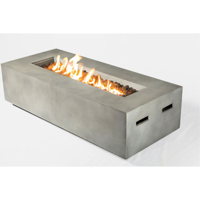 Table d'extérieur en béton pour foyer d'extérieur au propane, flamme ajustable blanc crème, teinte de surface froide