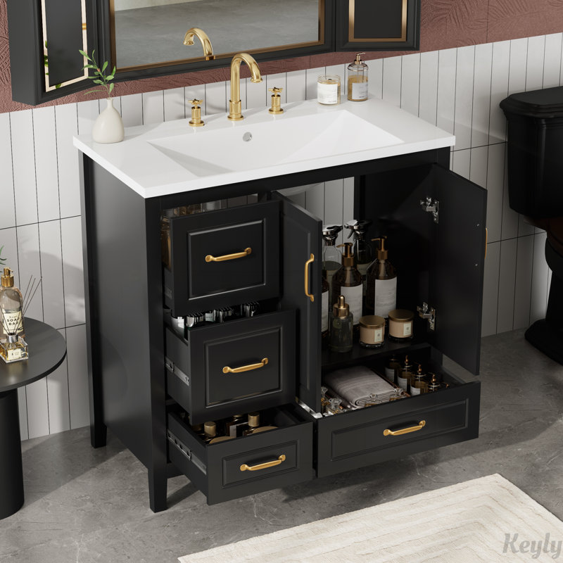 Meuble-lavabo 36 po avec lavabo à fermeture en douceur, Noir