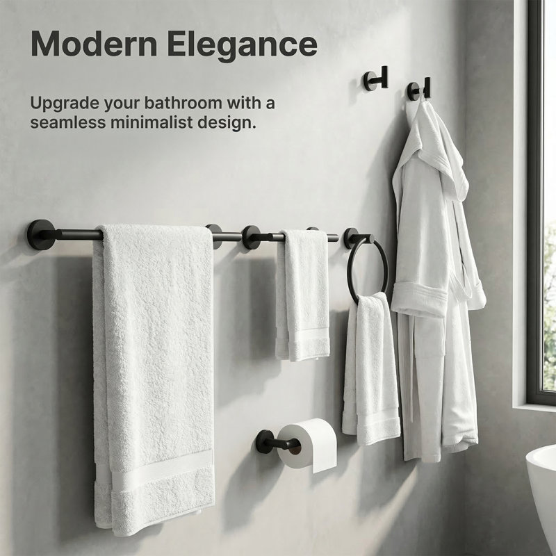 6-Piece Bathroom Hardware Set in Matte Black, Matte Black