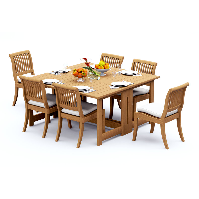 8 Seats 9 Pcs Grade-A Teak Wood Dining Set: 60" Square Rectangle Butterfly Table And 8 Arbor Stacking Armless Chairs #11AB1400