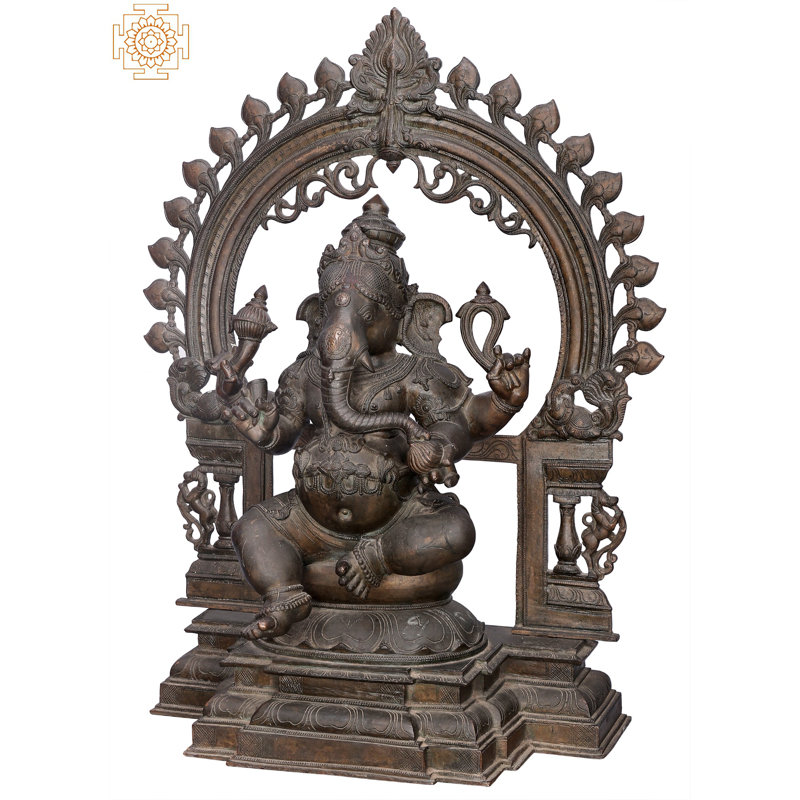 Statue de Bhakawan Ganesha avec grande arche - Panchaloha fait à la main, cire perdue Madhuchista Vidhana, art traditionnel de Swamimalai, décoration spirituelle 19 po