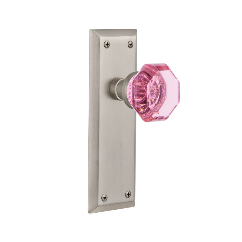 Plaque New York avec bouton de porte rose Waldorf, Nickel satiné