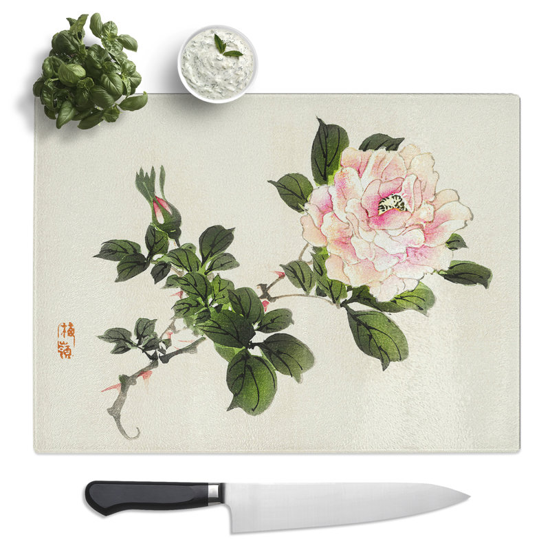 Pink Peony Flower By Kono Bairei  Glass Chopping Board