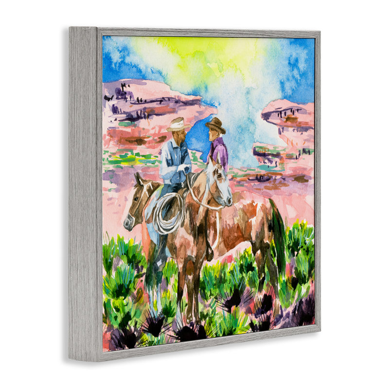 Cowboy Duo in Canyon, art de la giclée encadrée par Melissa Wang, Estampe numérique Farmhouse, H 17 po x l 17 po