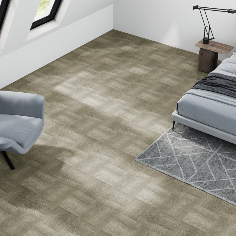 30Pcs Self-adhesive PVC Parquet Flooring Tiles Set, Wood Look, Grey