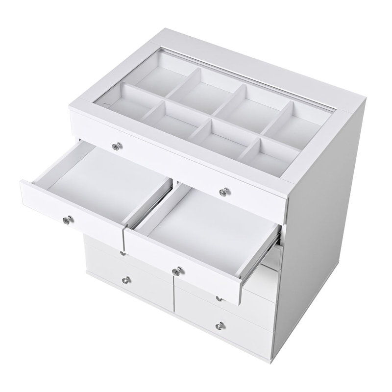 Storage Box with 11 Makeup Drawers, Crystal Lux Handles, Blanc