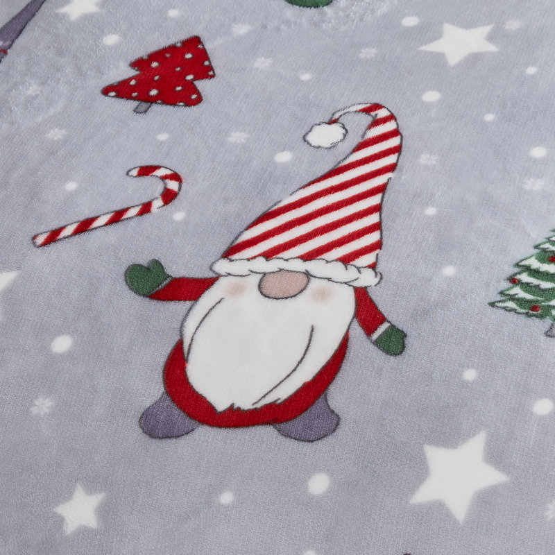 Christmas Festive Gnomes Cosy Fleece Duvet Cover Set, Grey, Double Duvet Cover Set + 2 Standard Pillowcases