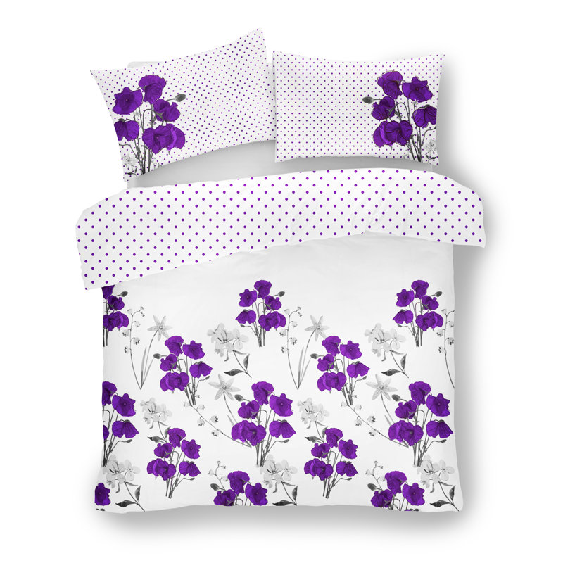 Floral Design Duvet Cover Set Polycotton with Pillowcases - Yarn Bedding, Aubergine, Single