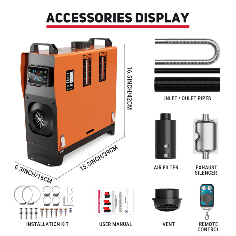 12v 8kw Portable et Pratique Chauffe-Air Diesel Intégré Tout-en-un avec Moniteur LCD Télécommande Orange