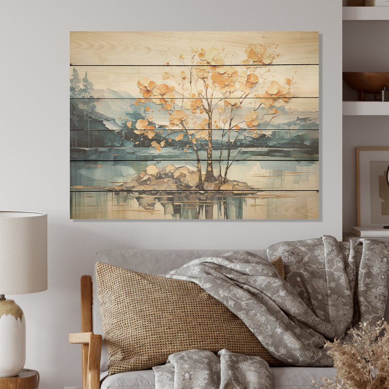 Arbre à érable doré sur bois de pin naturel, H 24 po x l 32 po