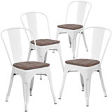 Ketchum Clear Coated Metal Stackable Chair with Wood Seat
