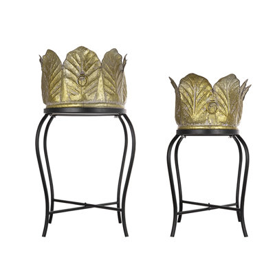 Set of 2 Metal Planter With Iron Legs Stand, L:27.2x19x32.3" S:23.5x16x26.5"