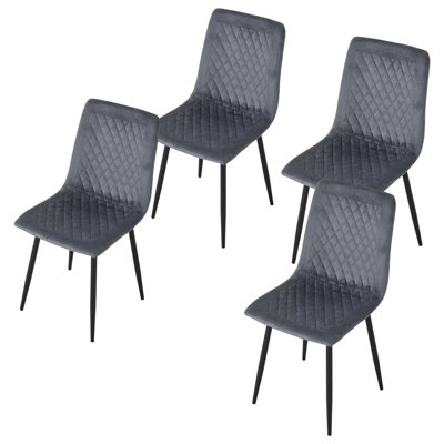 Set of 4 Velvet Upholstered Diamond-Quilted Dining Chair