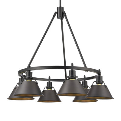 Felda 6 - Light Chandelier - Matte Black - Rubbed Bronze Shade