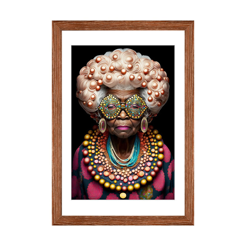 Afrofuturist Grandma I, Classic Wood Open Corner Frame Paper, 24" H x 16" W x 1" D