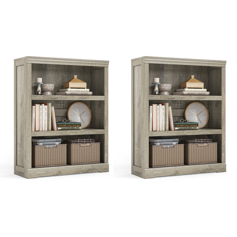 Patrick 39'' H X 31.2'' W 3-Tier Bookcase - Set Of 2, Light Gray