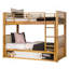 Lit superposé simple de style transitionnel simple au-dessus de simple au fini chêne clair avec espace de rangement ouvert sous le lit et porte coulissante