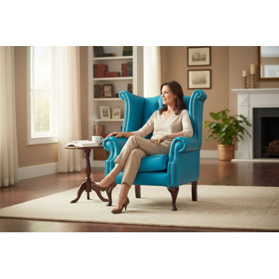 Upholstered Full Grain Leather Wingback Chair