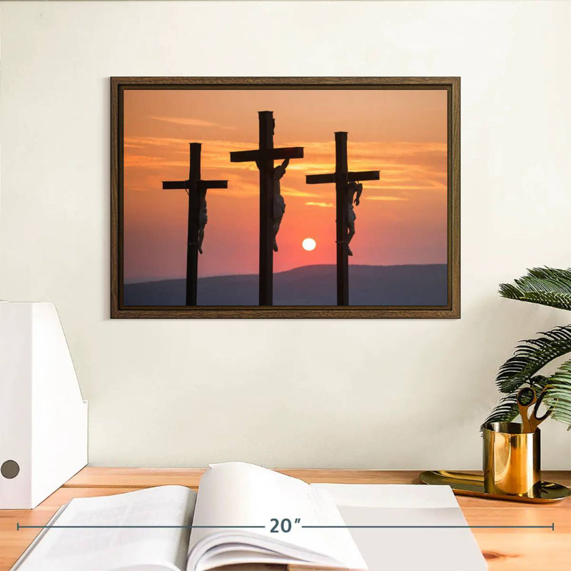 Christ crucifié, 13 po x 9 po, Cadre flottant noyer
