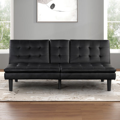 Contemporary Futon In Black With Biscuit Tufting, - A C Chargers, Drop Down Table And Cup Holders, Easy Bed Conversion, 35.5"D Depth 2 Seat, 71.5"W