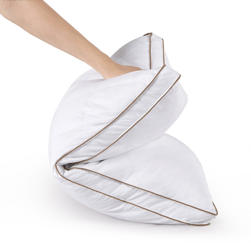 Standard White Goose Feather Down Pillow Set with Quilted Cotton Cover