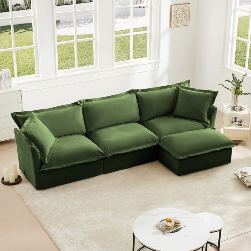 L-Shaped Slipcovered Sectional Sofa, Comfy Chenille Deep Seat With Convertible Ottoman & Pillows, Modern Oversized 3 Seater For Living Room