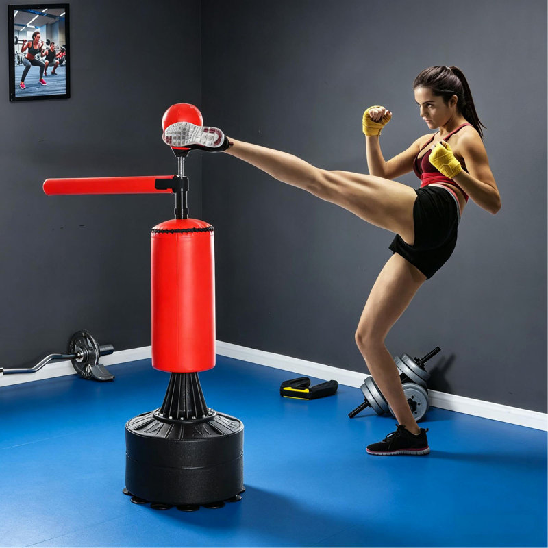 Sac de boxe, sac de boxe autoportant avec boule de vitesse, barre de boxe rotative et gants, base lestée