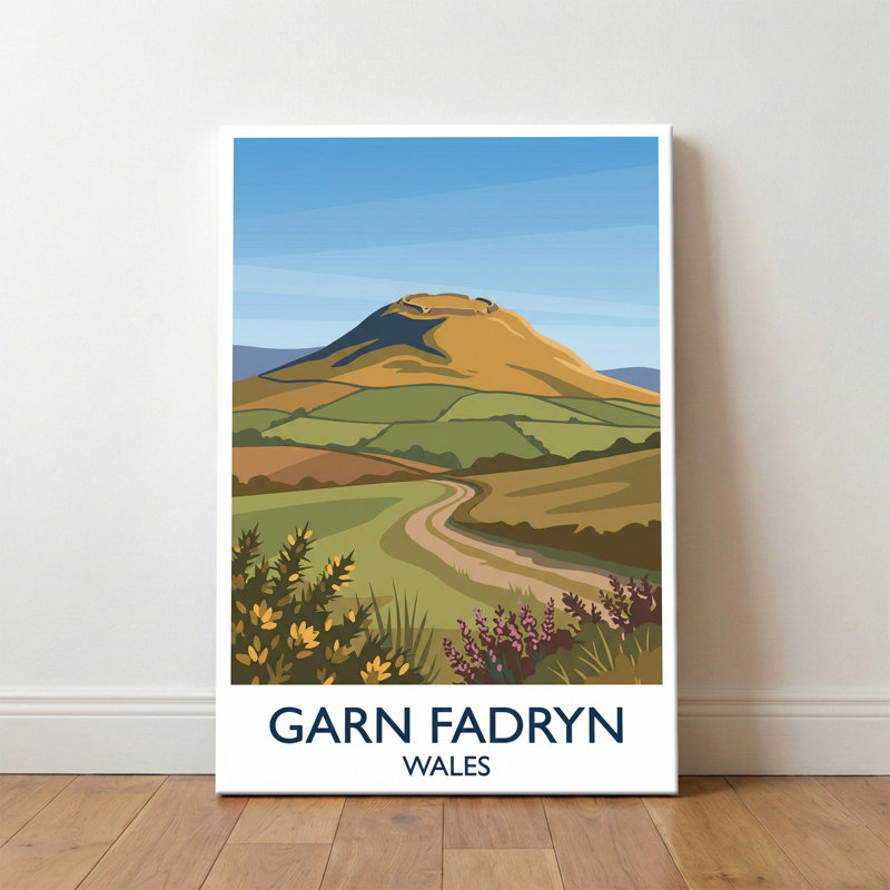 Garn Fadryn, Wales - Travel Poster Of Ancient Hillfort And Rolling Welsh Countryside. Giclee Print On Wrapped Canvas. Wall Art, Home Decor - Natural Landmarks, Wales - Wrapped Canvas Print