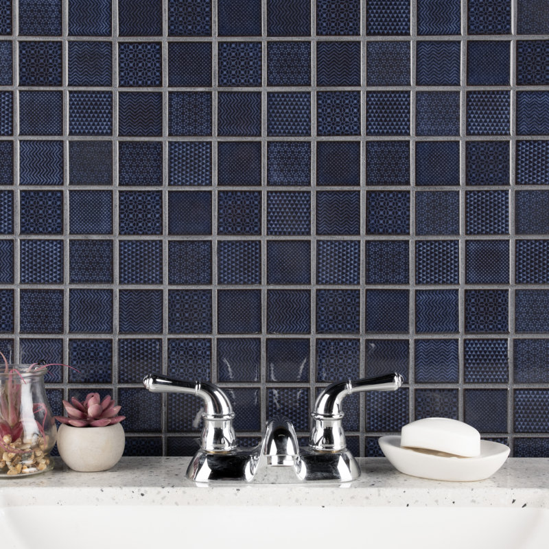 Celadon 1.84" x 1.84" Porcelain Grid Mosaic Wall & Floor Tile, Royal Blue