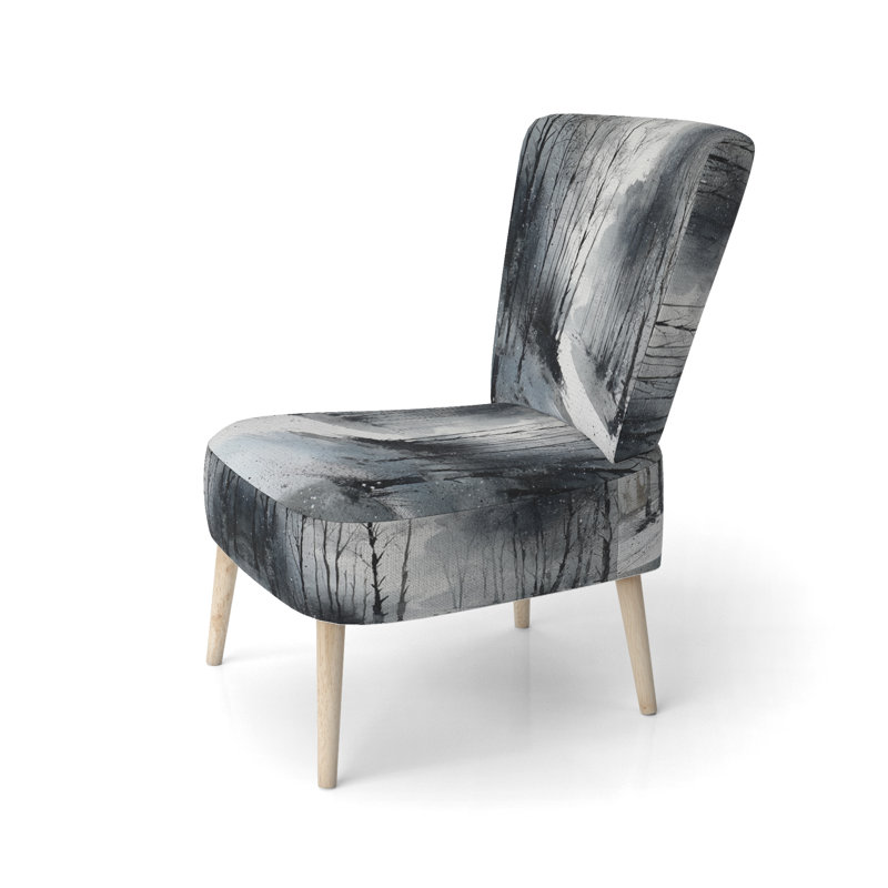 Forest Upholstered Chair - Winter Fog Forest Grey And White Landscape II Side Chair, Side Chair Armless