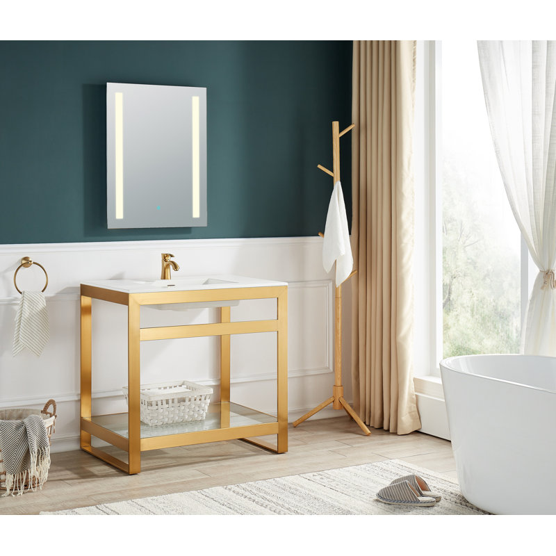 ANZZI Orchard Series 22'' Solid Surface Rectangular Bathroom Sink with Overflow, Brushed Gold
