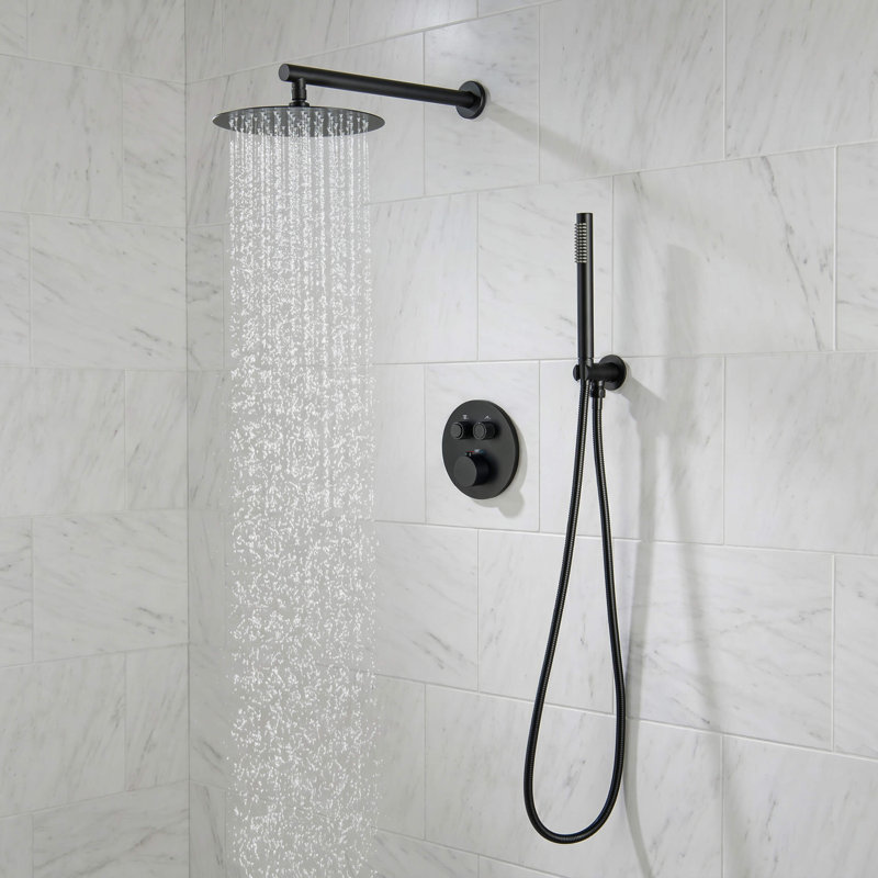 Circular 2-Function Thermostatic Complete Shower Faucet Set, Matte Black