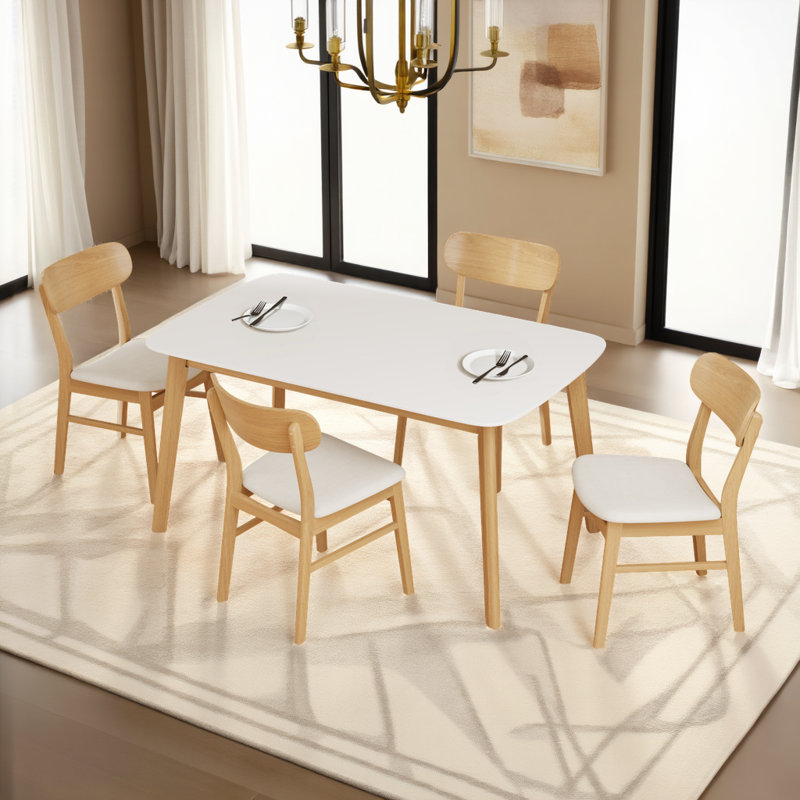 Ensemble de salle à manger moderne 59 "avec plateau rectangulaire en chêne blanc et 4 chaises de salle à manger rembourrées