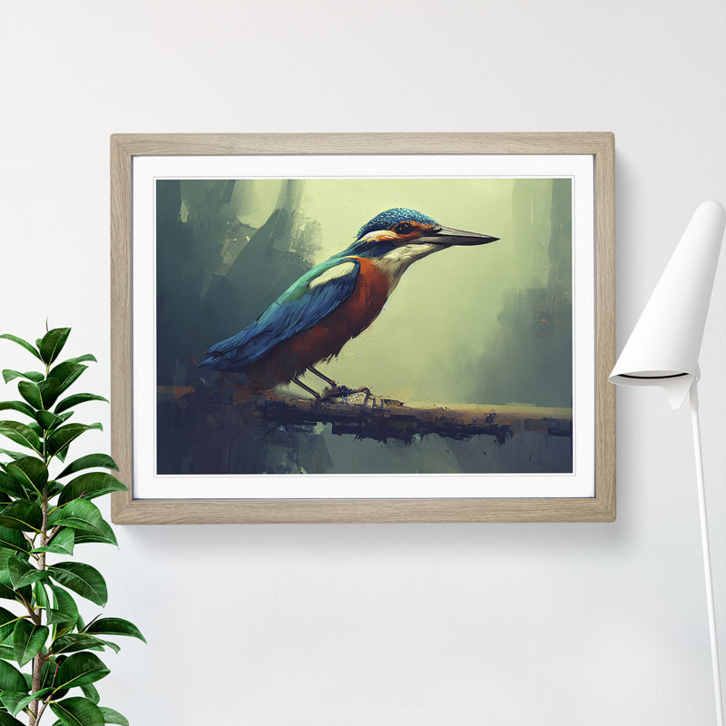 Kingfisher Bird Vol.3 - Framed Print, 46cm H x 64cm W x 2cm D, Oak