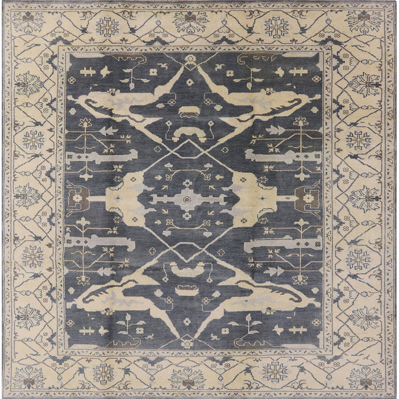 Tapis oriental bleu marine / ivoire, Carré 3 pi