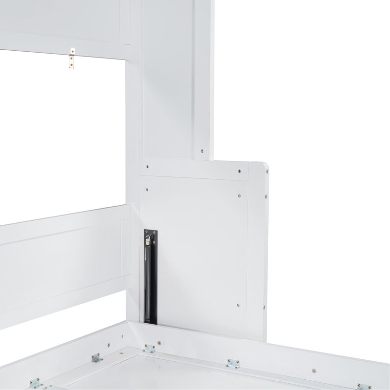 Lit escamotable avec élévateur hydraulique et bureau, Lit double, Blanc