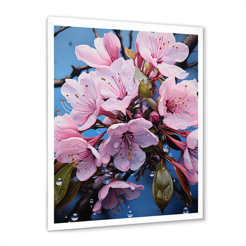 «Pink Celestial Blooms Radiance» sur toile, H 32 po x l 24 po x P 1 po, Cadre simple blanc