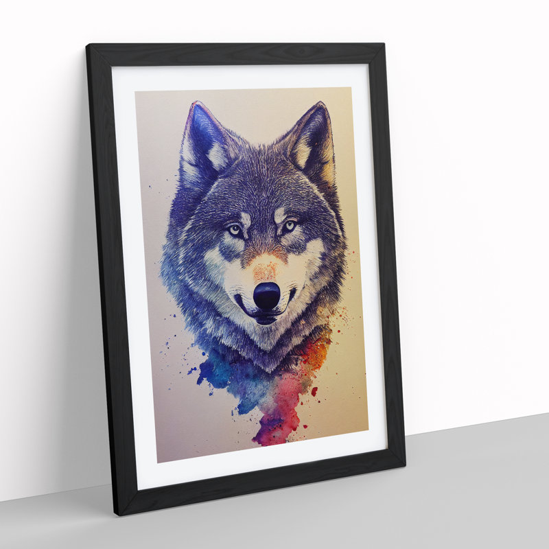 Painted Wolf No.6 - Print, Black Framed, White, 64cm H x 46cm W