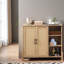 Armoire de rangement Mid-Century moderne avec portes en rotin tissé, tablettes ouvertes et tablettes réglables - parfaite pour le salon et la salle à manger