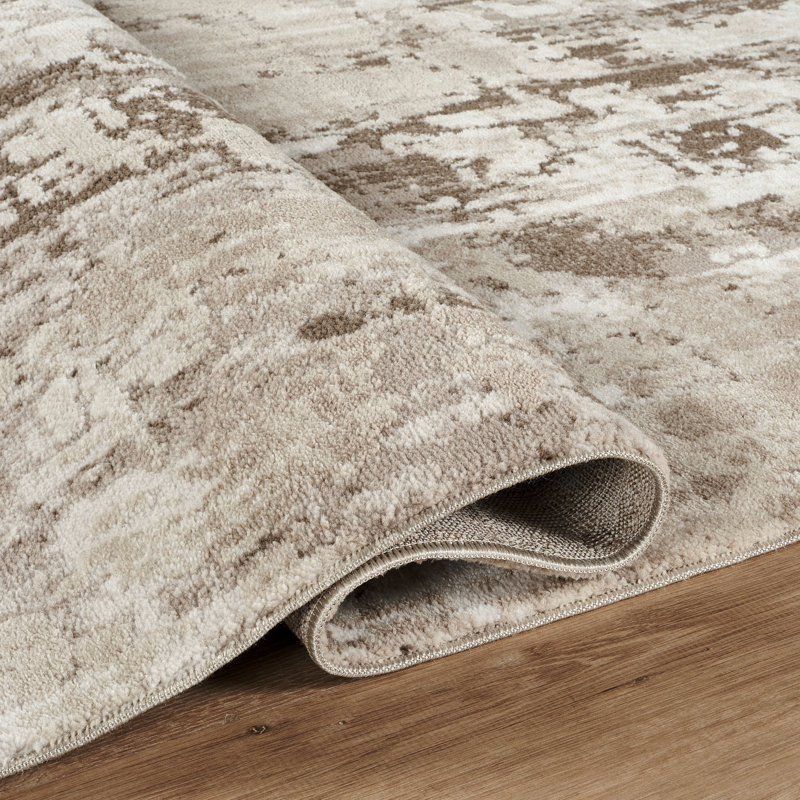 Tapis beige abstrait et abstrait Andrew, Beige/brun, 2 pi 0 po x 6 pi 0 po
