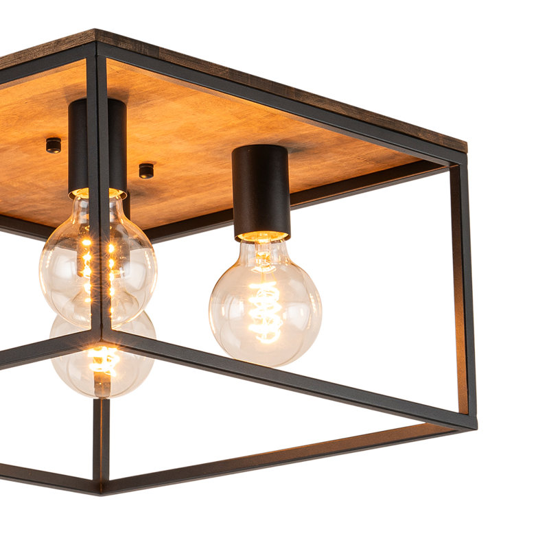 Milenija 4-Light Square Cage Wood Accents Flush Mount