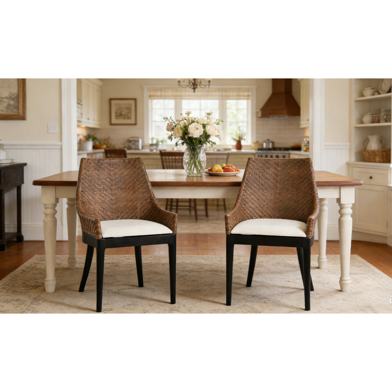 Handwoven Rattan Upholstered Solid Wood Legs Accent Chair