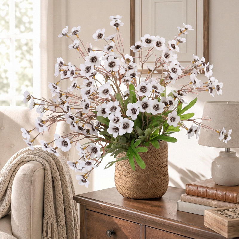 12 pièces fleurs artificielles fleurs artificielles en soie artificielle, Blanc