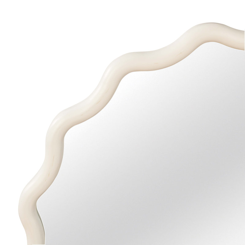 Wavy Round Solid Wood Frame Decorative Mirror,For Bedroom, Bathroom, Living Room, Entryway, White, 30" x 30"