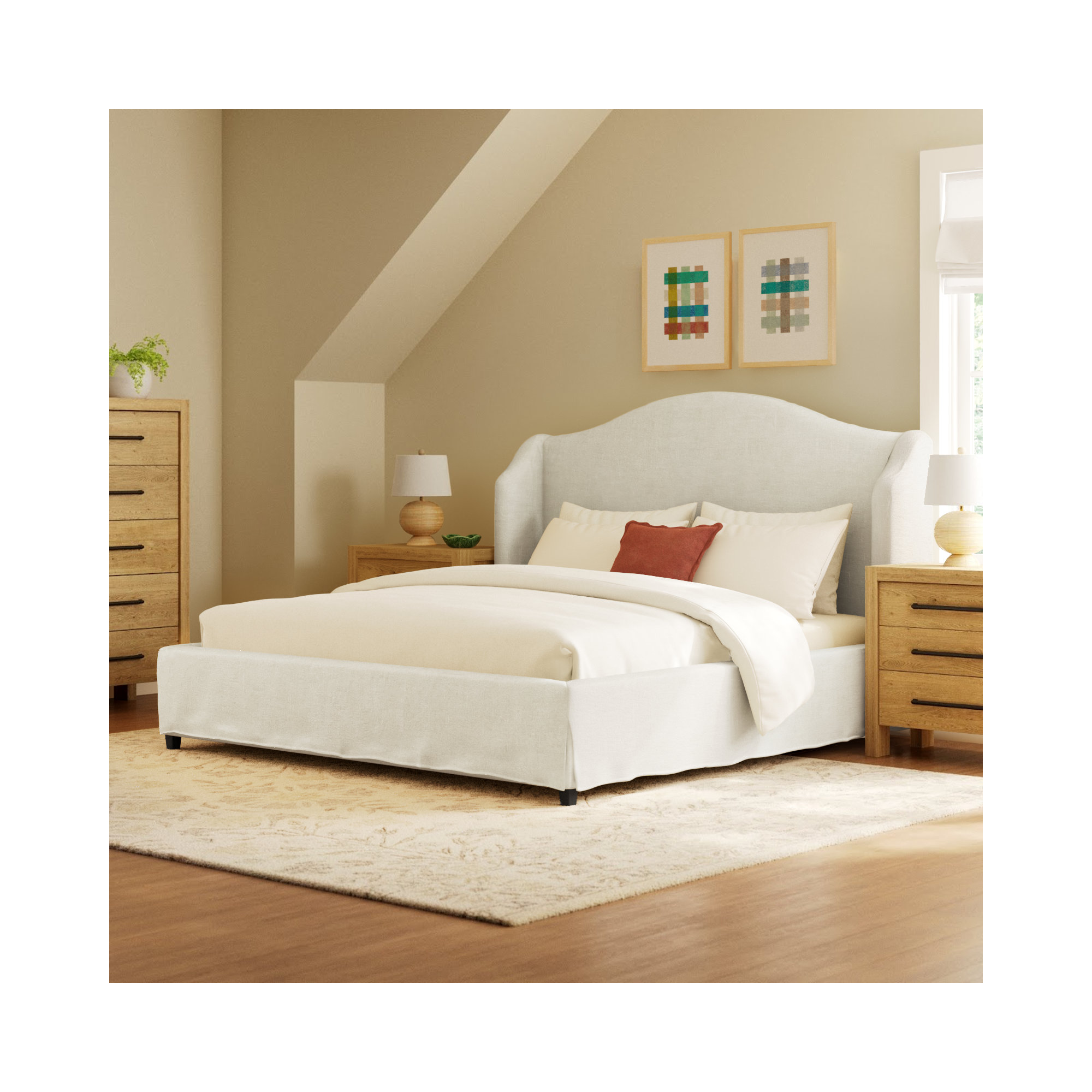 Mulberry Upholstered Wingback Bed, Broadway Mist, King